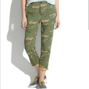 Madewell green & tan camo cuffed pants.  Button fly, four pockets. Size 28